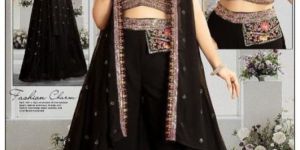 a 66 Black Crop Top Lehenga Set