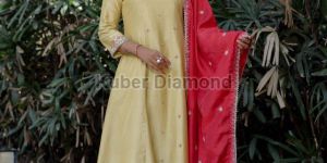 Ladies A-Line Embroidery Kurti Set With Dupatta