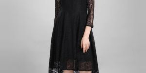ZELZIS Women Coding Net High Low Black Dress
