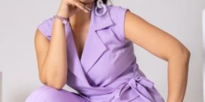 Lilac 2-Piece Wrap Blazer with Cap Sleeves