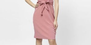 Ladies Lurex Knit Collared Neck Knee Length Party Dress
