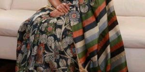 Zari Tussar Hand Painted Kalamkari Designs Saree