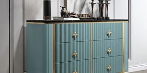 6 Drawers Modern Blue Console Cabinet