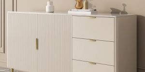 Modern Marble Top Console Cabinet with Drawer