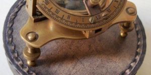 Handmade Vintage Brass Sundial Compass with Leather Box