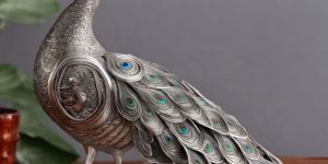 Silver Handcrafted Peacock with Seagreen Feathers