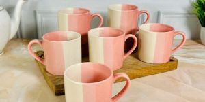 Flamingo Pink Tri Color Ceramic Tea Cups