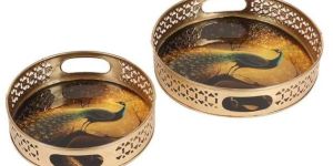 Peacock Enamel Tray Set of 2