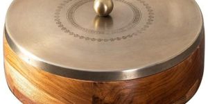 Wood Masala Box with MEtal Lid