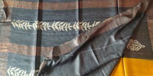 Party Wear Pure Tussar Ghicha Block Print Saree