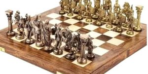 Brass Chess Set with Wooden Board
