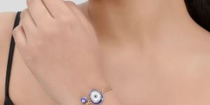 0122INSH23-2815 Gold Plated Evil Eye Blue Bracelet