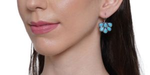 SH15-2214 Turquoise Blue Silver Oxidised Oval Studs