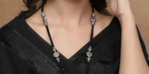 SH26-KZ-JS-3162 Silver Plated Oxidised Long Necklace