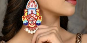 SH28-SOBER-3357 Goddess Durga Fancy Fabric Drop Earrings