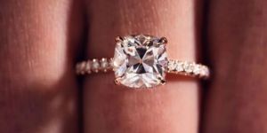 Cushion Cut Lab Created Diamond Hidden Halo Solitaire Wedding Ring
