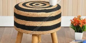Wooden Jute Pouf Stool