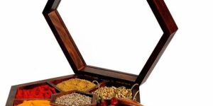 Wooden Hexagonal Spice Box