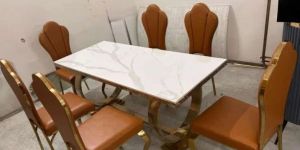 6-Seater Gold Finish Dinning Table