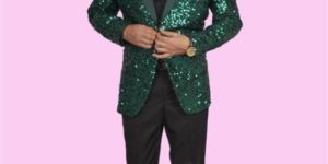 Bottle Green Elegance Sequins Blazer with Satin Lapel for Rental