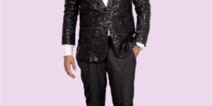 Edgy Elegance Zed Black Sequin Blazer with Satin Lapel for Rental