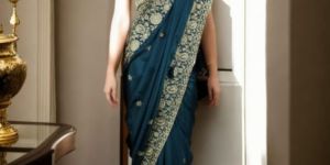 Majestic Peacock Blue Elegance Saree Rental Service
