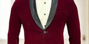 Maroon Velvet Blazer with Black Satin Shawl Collar for Rental