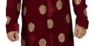 Men Regal Attire Maroon Velvet Splendor Sherwani Rental Service