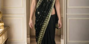 Midnight Elegance Golden Sequins Saree for Rental