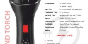powerlink punch rechargeable led torch powered by 1200 mah li-ion battery