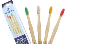 FAIRBIZPS Bamboo Toothbrush Set - Pack of 4, Soft Bristles, BPA-Free, Antibacterial, Biodegradable