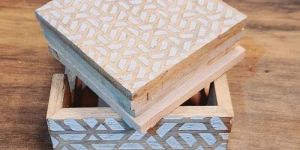 Carved Wooden Coaster Set