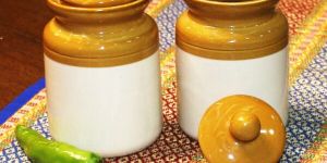 Rustic Dual Tone White & Brown Ceramic Pickle Jar Set