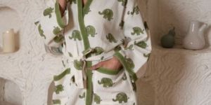 Hand Block Print Waffle Cotton Bathrobe