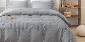 Grey Tufted Cotton Duvet Cover