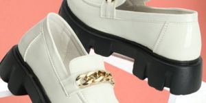 Women White Slip on Shoes with Metal Accent