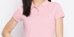 Ladies Baby Pink Polo Neck T Shirt