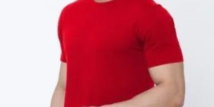 Mens Plain Red Round Neck T-Shirt