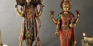 Classy Copper Finished Polyresin Lord Narayan and Goddess Lakshmi Statue