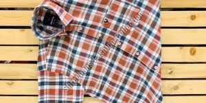 Mens Black & Orange Half Sleeve Check Shirt
