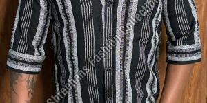Mens Half Sleeve Black Striped Shirt