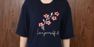 BLUELINK Navy Blue Casual Prited T-shirt For Women