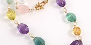 Amethyst Fluorite Carving Tumbled Necklace