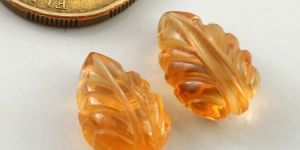 Natural Citrine Carving Leaf Shaped Earrings