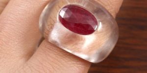 Natural Crystal Quartz Ruby Faceted Ring