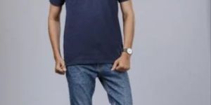 Mens Cotton Navy Blue Polo T-Shirts