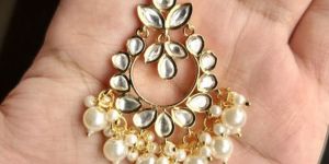 Beaded Brass Kundan Earrings