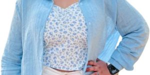 Light Blue Shirt With Corset Premium Crop-Top
