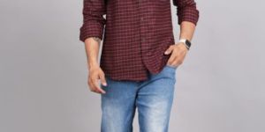 Mens Woolen Maroon Check Shirt