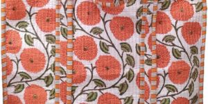 Handblock Printed Quilted Tote Bag with Concealed Zip